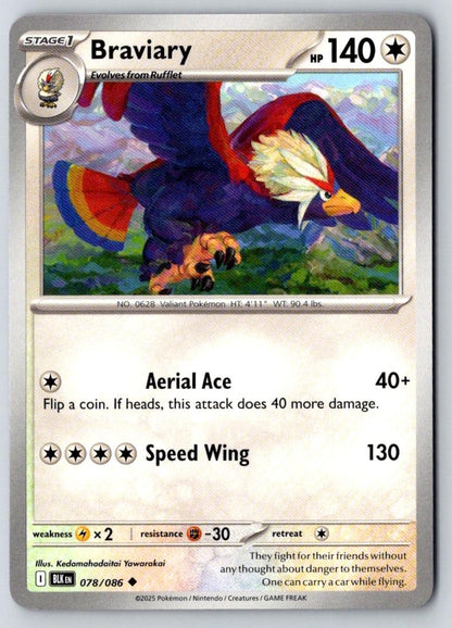 Braviary 078/086 Uncommon Black Bolt Pokemon Near Mint