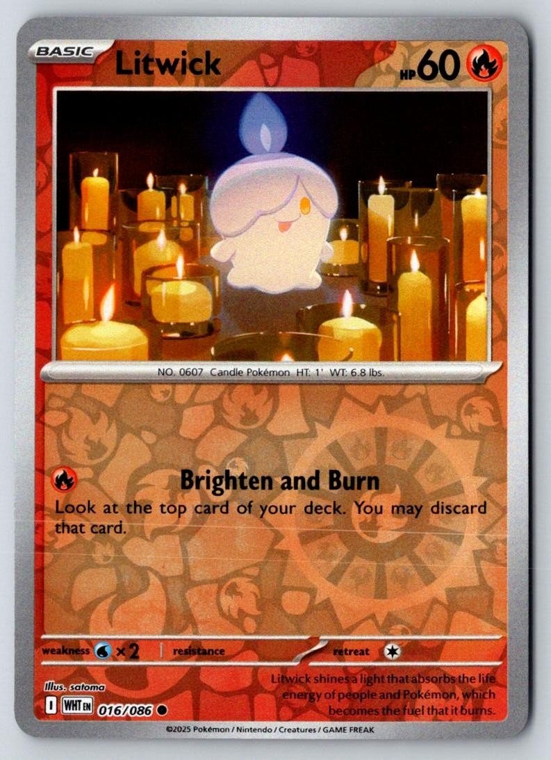 Litwick 016/086 Common White Flare Pokemon Reverse Holo Near Mint