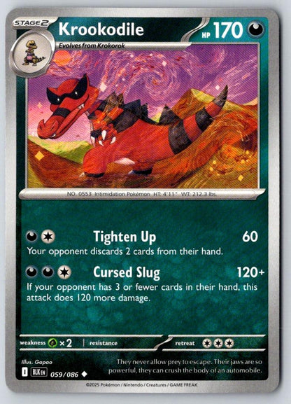 Krookodile 059/086 Uncommon Black Bolt Pokemon Near Mint