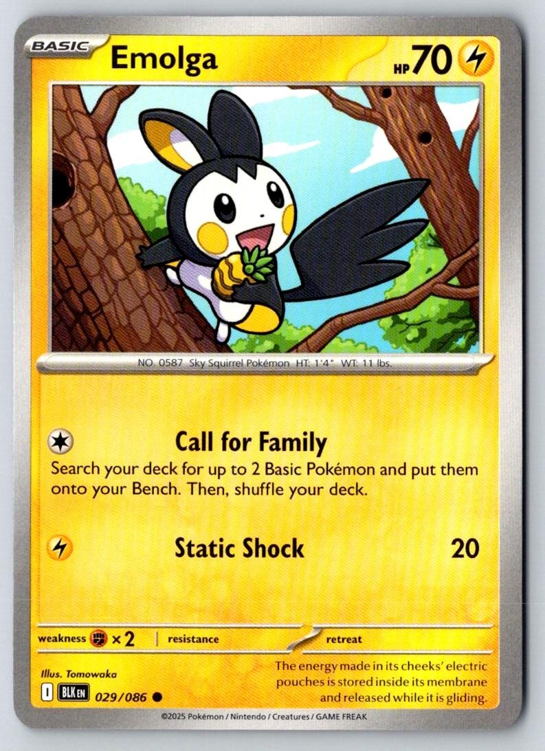Emolga 029/086 Common Black Bolt Pokemon Near Mint
