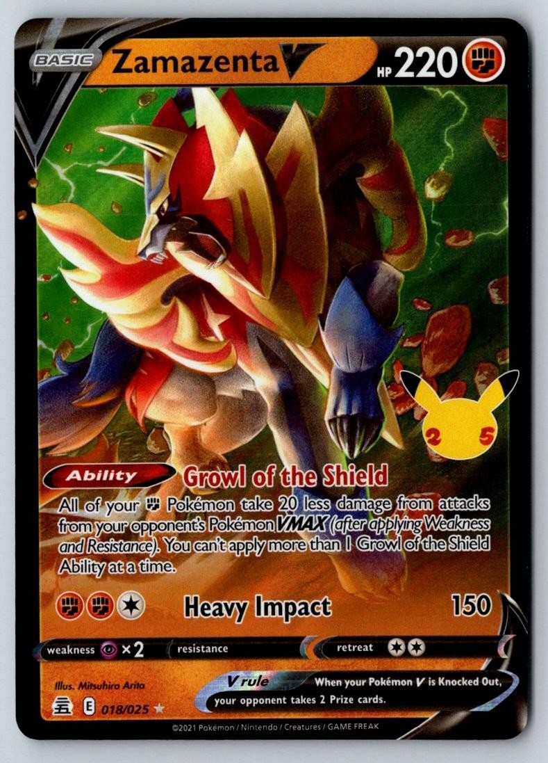 Zamazenta V 018/025 Holo V Rare Celebrations Pokemon Holo Near Mint