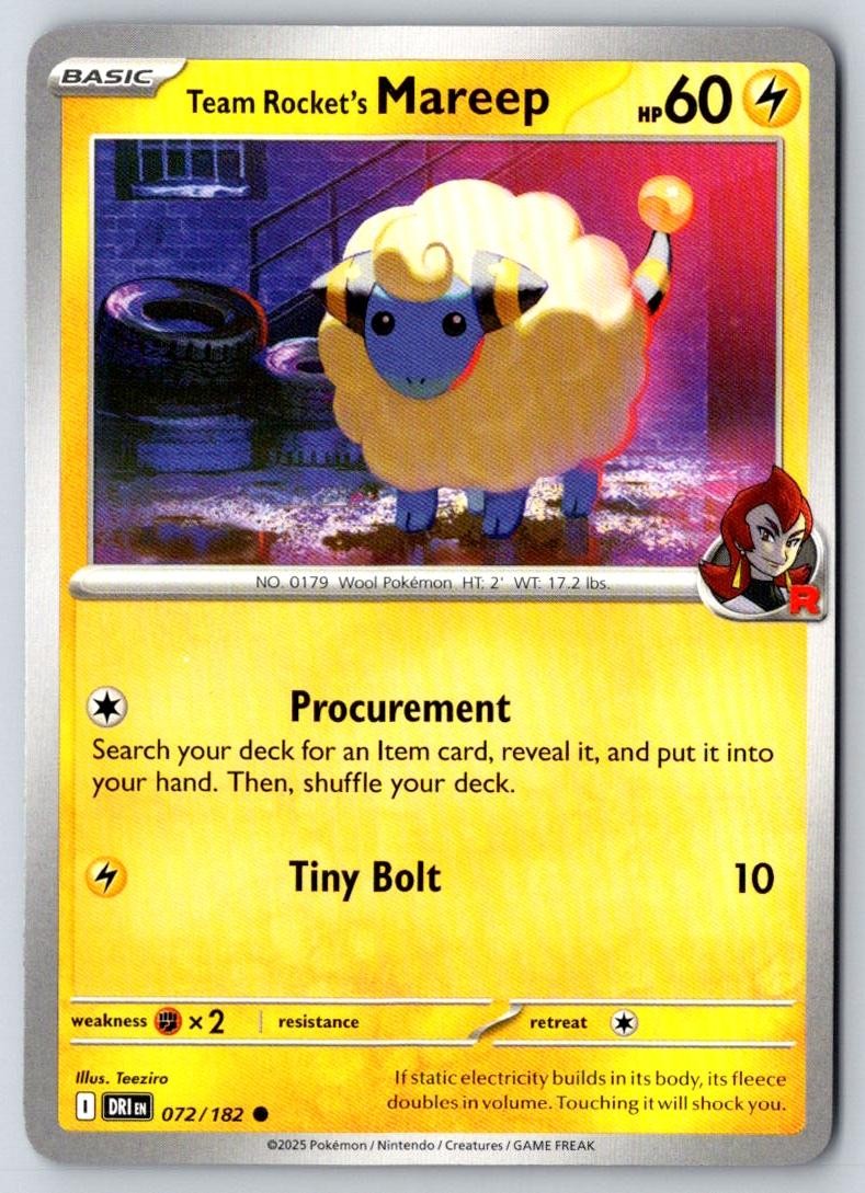 Team Rocket's Mareep 072/182 Common Destined Rivals Pokemon Near Mint