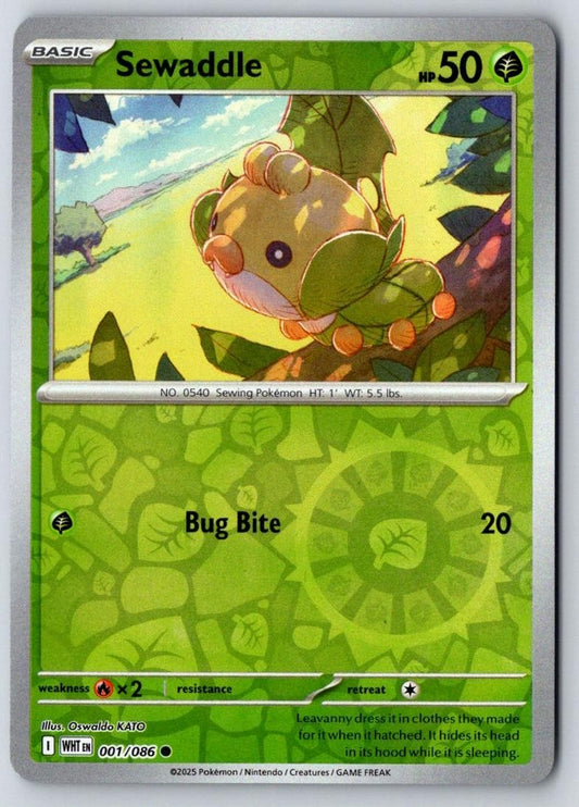 Sewaddle 001/086 Common White Flare Pokemon Reverse Holo Near Mint