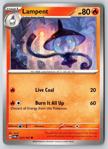 Lampent 037/167 Common Twilight Masquerade Pokemon Near Mint