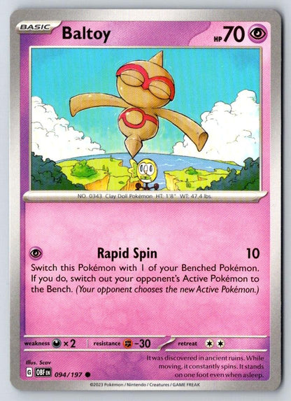 Baltoy 094/197 Common Obsidian Flames Pokemon Near Mint