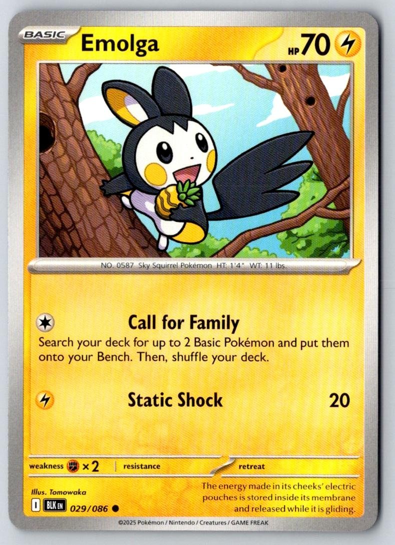 Emolga 029/086 Common Black Bolt Pokemon Near Mint