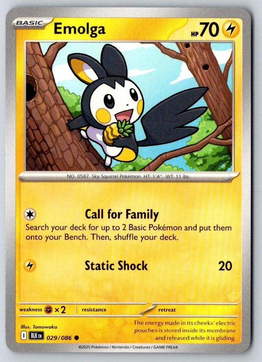 Emolga 029/086 Common Black Bolt Pokemon Near Mint