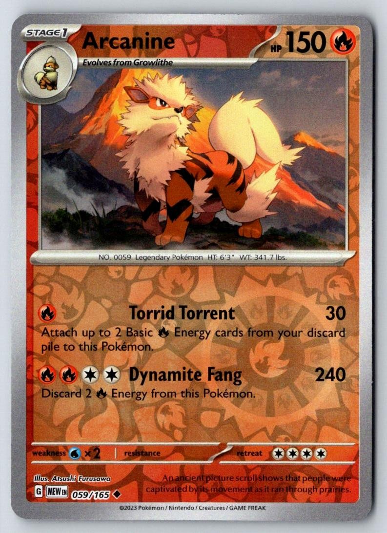 Arcanine 059/165 Uncommon 151 Pokemon Near Mint