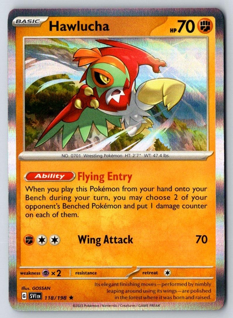 Hawlucha 118/198 Rare Scarlet & Violet Pokemon Holo Near Mint