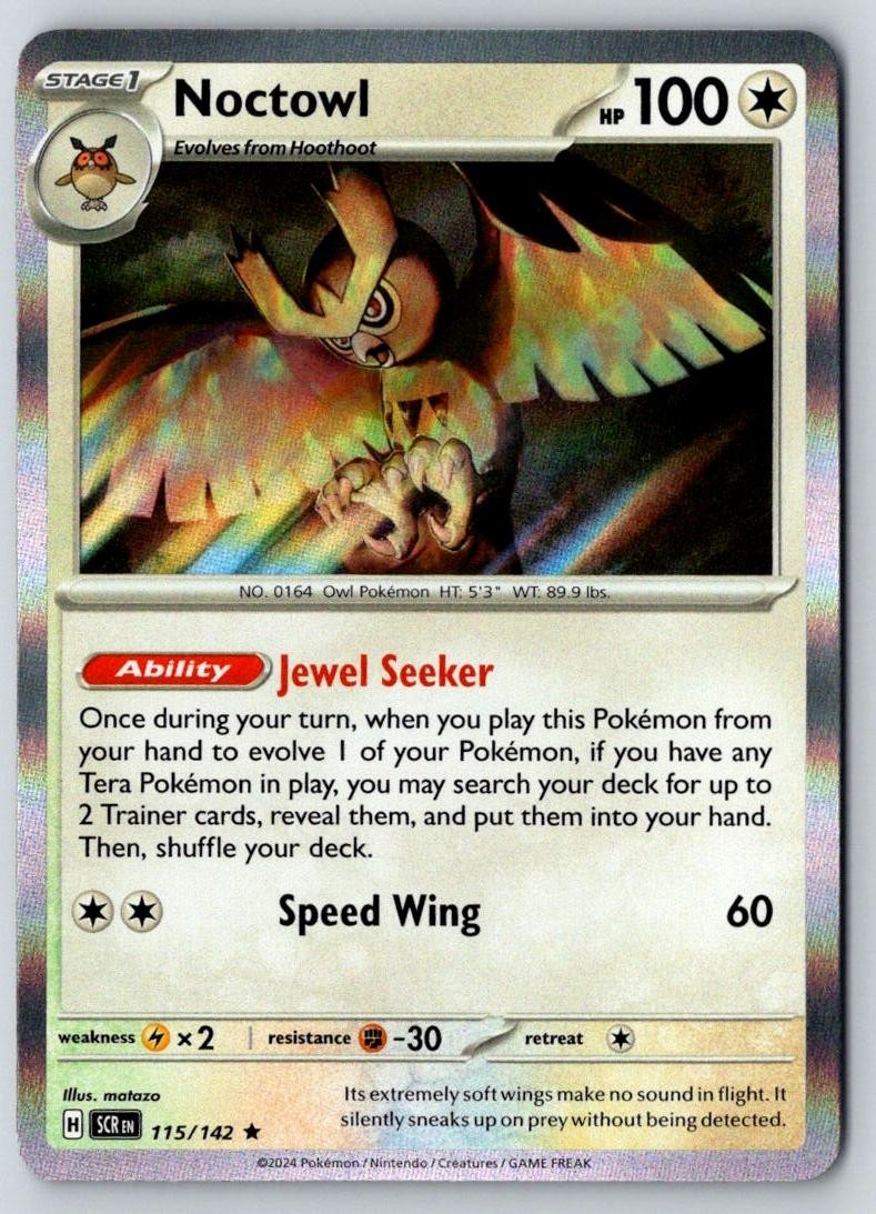 Noctowl 115/142 Rare Stellar Crown Pokemon Holo Near Mint