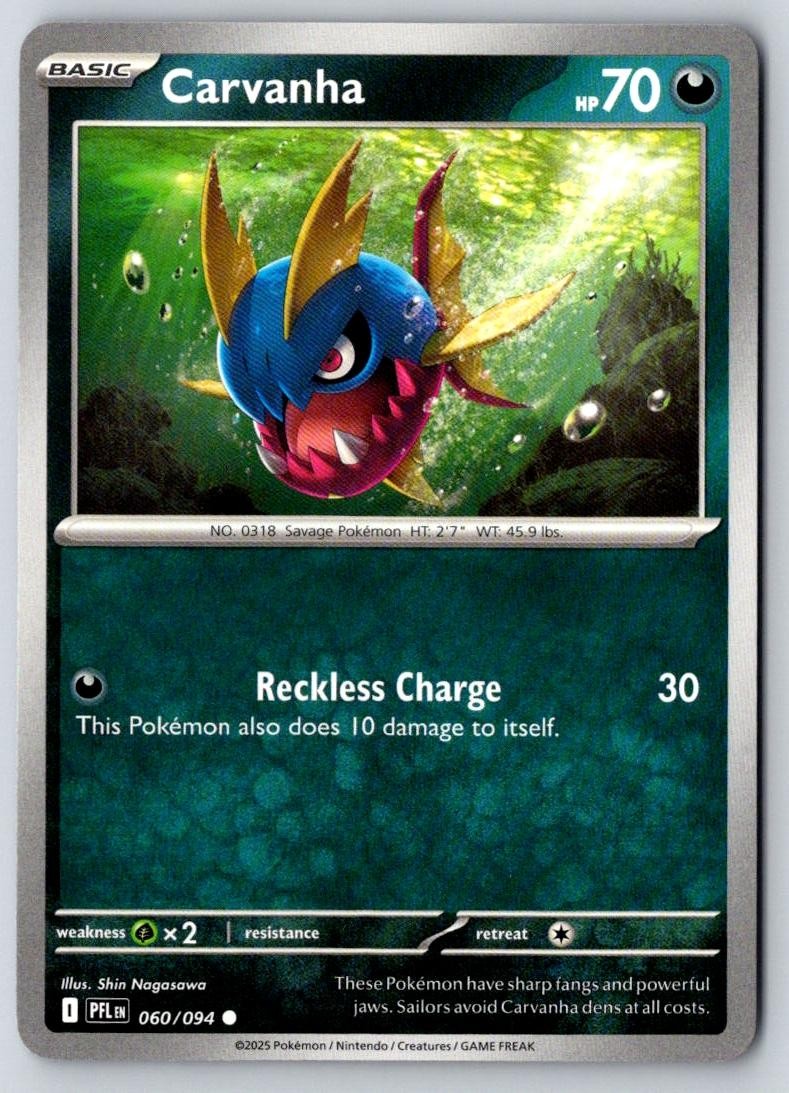 Carvanha 060/094 Common Phantasmal Flames Pokemon Near Mint
