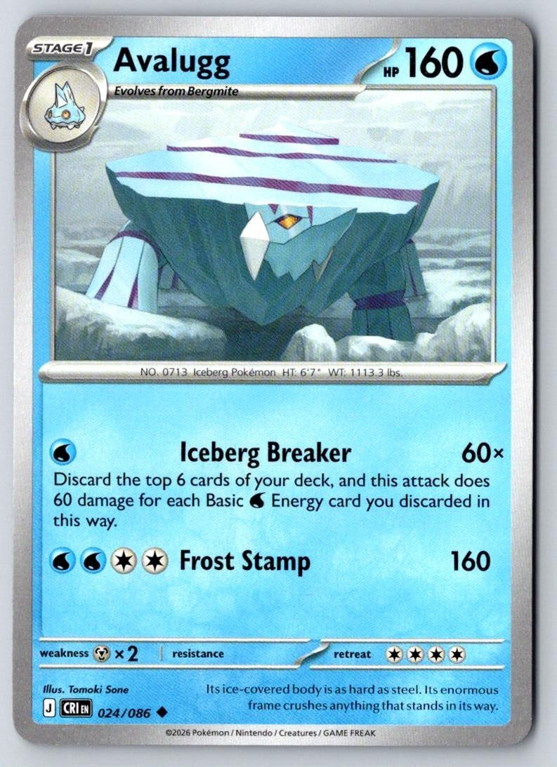 Avalugg 024/086 Uncommon Chaos Rising Pokemon Near Mint
