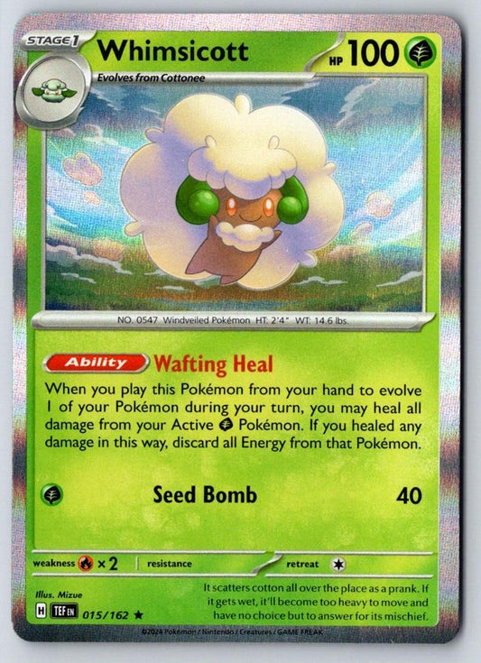 Whimsicott 015/162 Rare Temporal Forces Pokemon Holo Near Mint