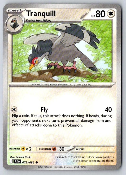 Tranquill 072/086 Common Black Bolt Pokemon Near Mint