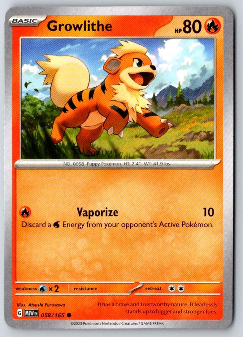 Growlithe 058/165 Common 151 Pokemon Near Mint