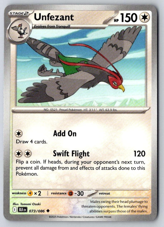 Unfezant 073/086 Uncommon Black Bolt Pokemon Near Mint