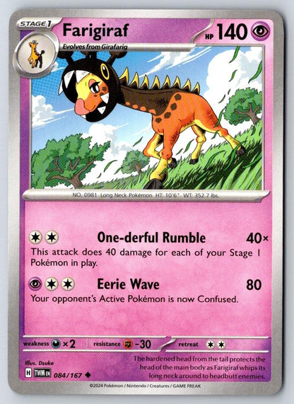 Farigiraf 084/167 Uncommon Twilight Masquerade Pokemon Near Mint