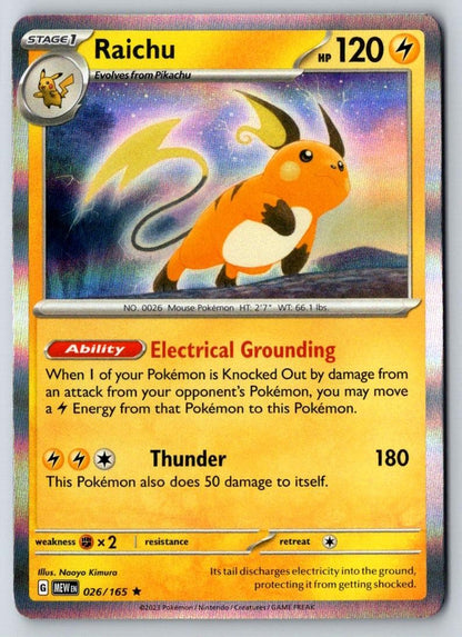Raichu 026/165 Rare 151 Pokemon Holo Near Mint