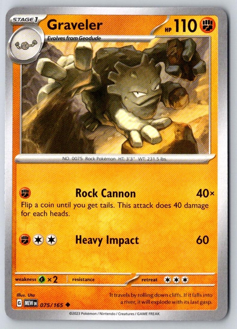 Graveler 075/165 Uncommon 151 Pokemon Near Mint