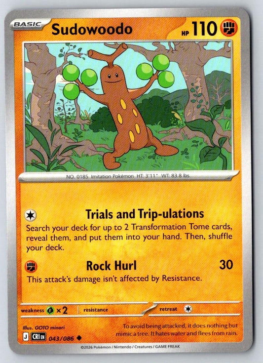 Sudowoodo 043/086 Uncommon Chaos Rising Pokemon Near Mint