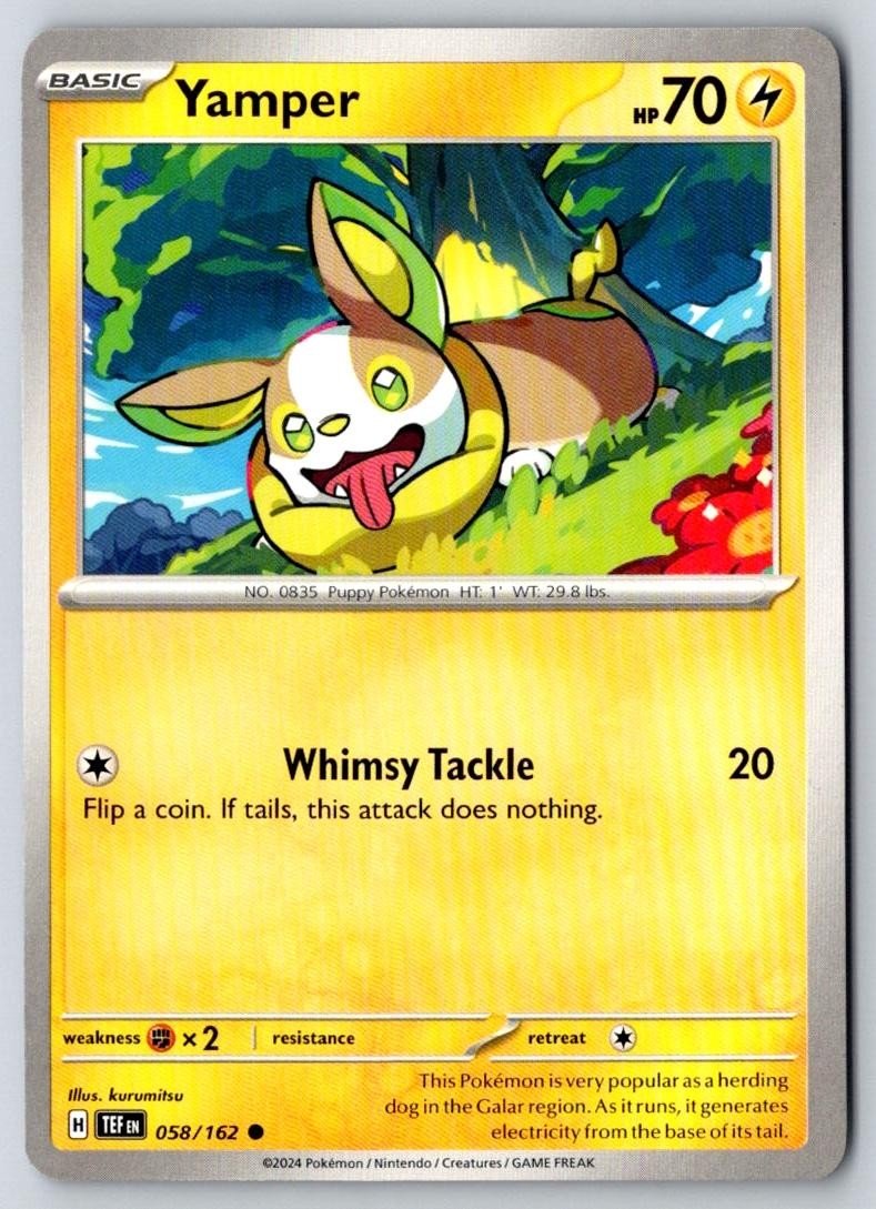 Yamper 058/162 Common Temporal Forces Pokemon Near Mint
