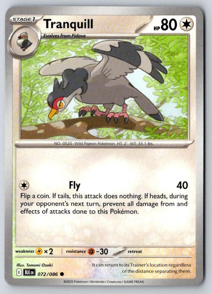 Tranquill 072/086 Common Black Bolt Pokemon Near Mint