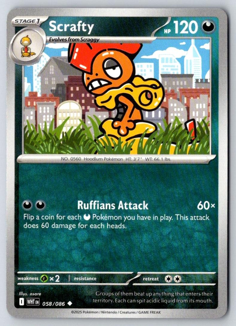 Scrafty 058/086 Uncommon White Flare Pokemon Near Mint