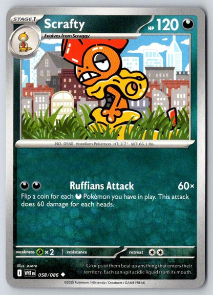 Scrafty 058/086 Uncommon White Flare Pokemon Near Mint