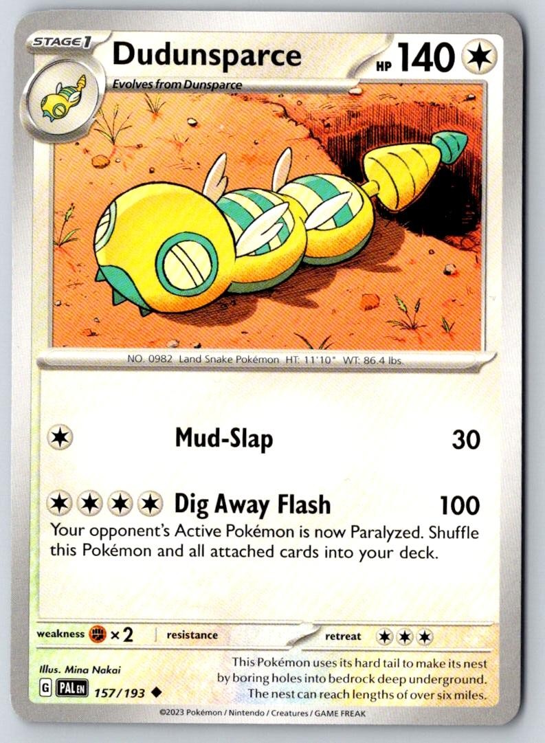 Dudunsparce 157/193 Uncommon Paldea Evolved Pokemon Near Mint