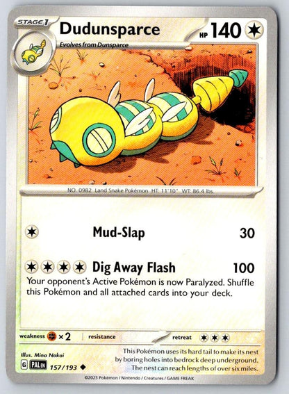 Dudunsparce 157/193 Uncommon Paldea Evolved Pokemon Near Mint