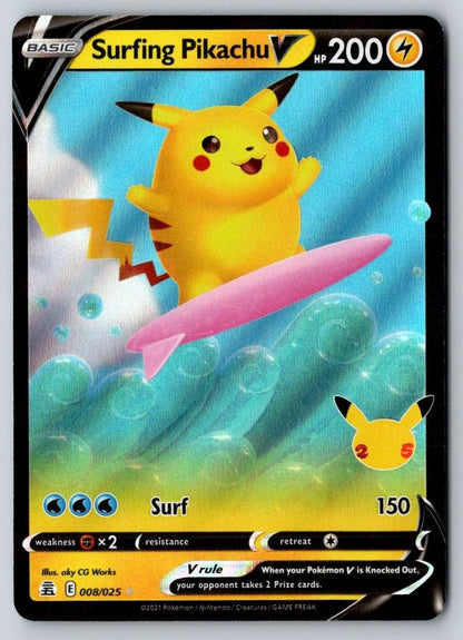 Surfing Pikachu V 008/025 Holo V Rare Celebrations Pokemon Holo Near Mint