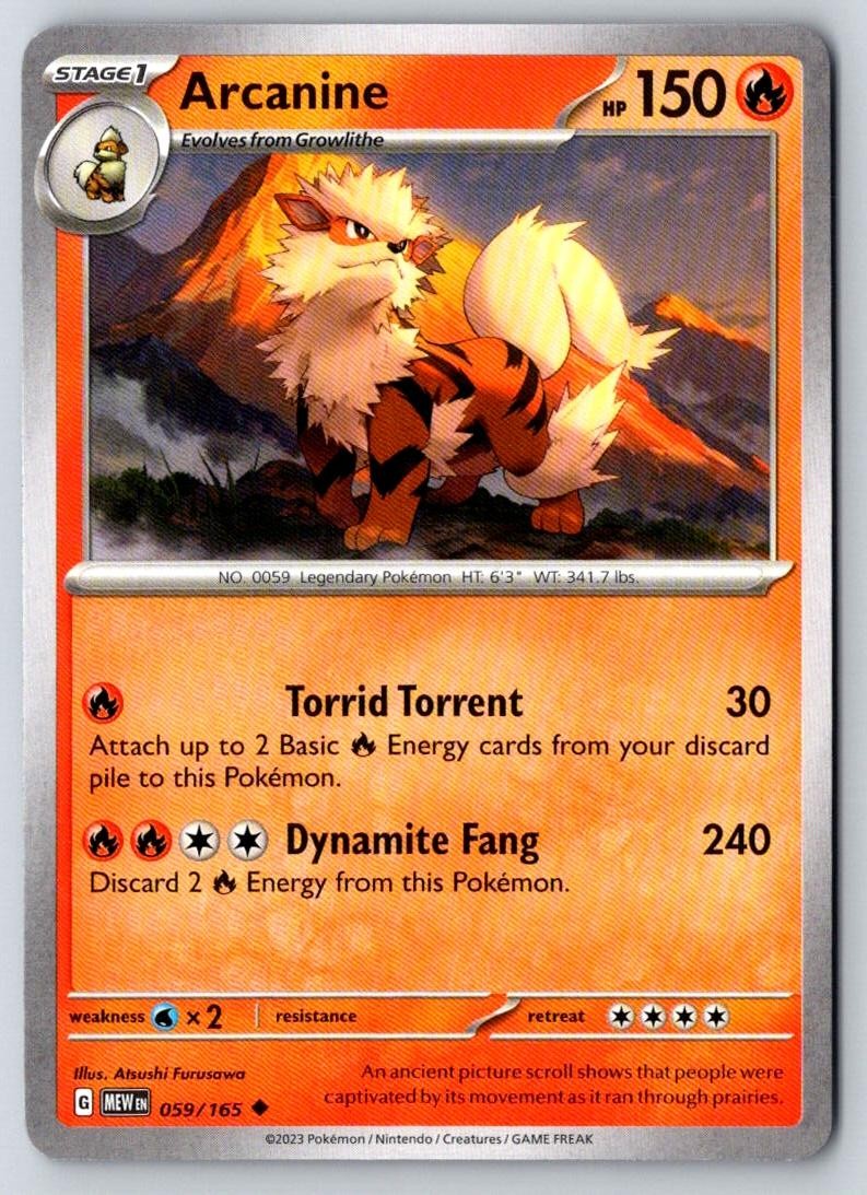 Arcanine 059/165 Uncommon 151 Pokemon Near Mint