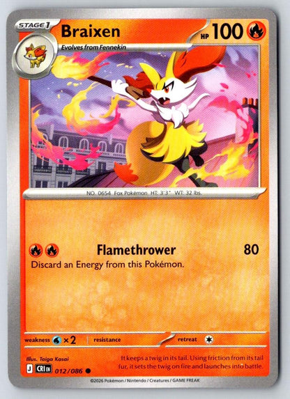 Braixen 012/086 Common Chaos Rising Pokemon Near Mint