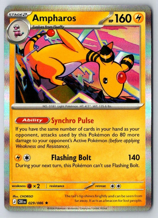 Ampharos 029/086 Rare Chaos Rising Pokemon Holo Near Mint