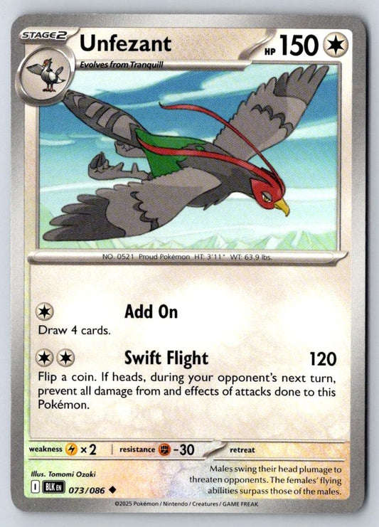 Unfezant 073/086 Uncommon Black Bolt Pokemon Near Mint