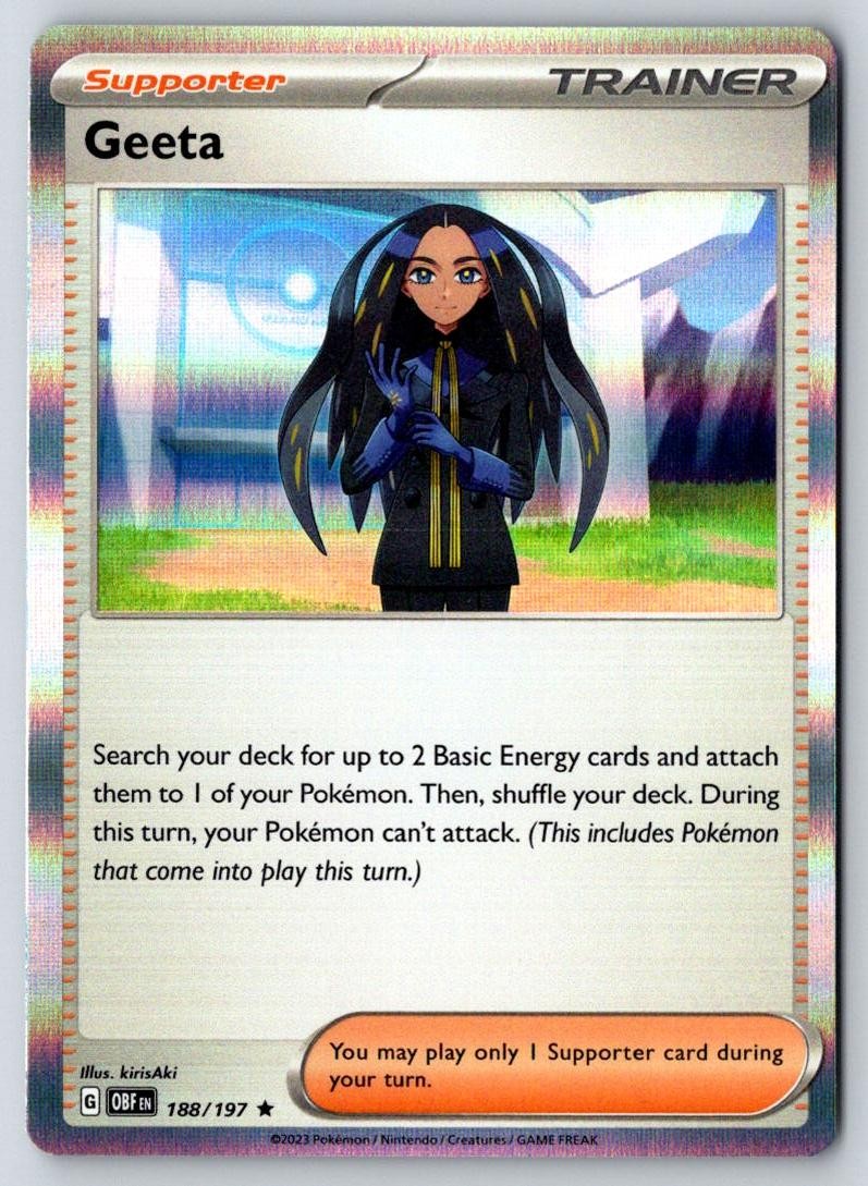 Geeta 188/197 Rare Obsidian Flames Pokemon Holo Near Mint