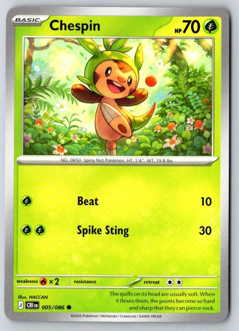 Chespin 005/086 Common Chaos Rising Pokemon Near Mint