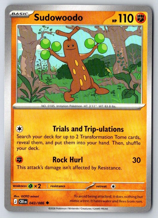 Sudowoodo 043/086 Uncommon Chaos Rising Pokemon Near Mint