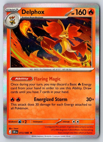 Delphox 013/086 Rare Chaos Rising Pokemon Holo Near Mint