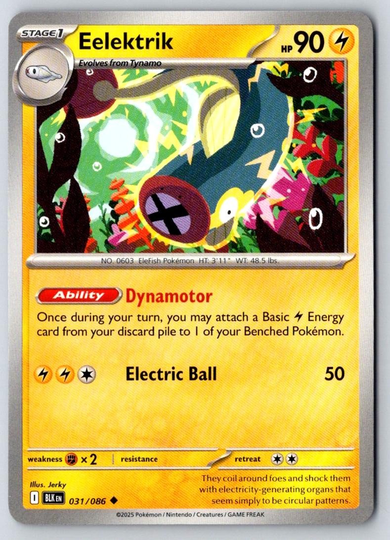 Eelektrik 031/086 Uncommon Black Bolt Pokemon Near Mint