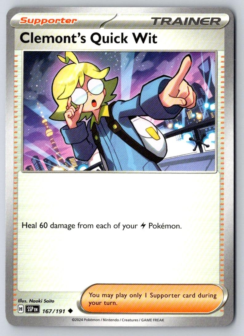 Clemont's Quick Wit 167/191 Uncommon Surging Sparks Pokemon Near Mint