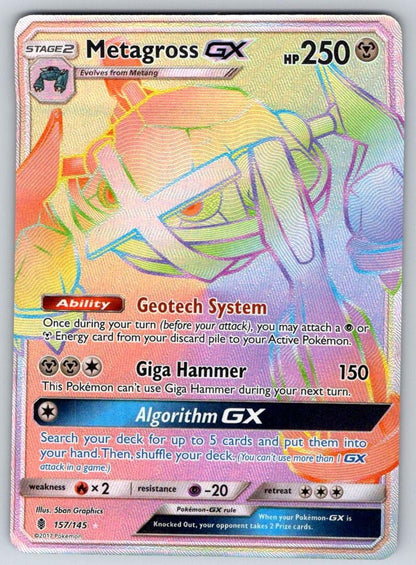 Metagross GX (Secret) 157/145 Holo Secret Rare Guardians Rising Pokemon