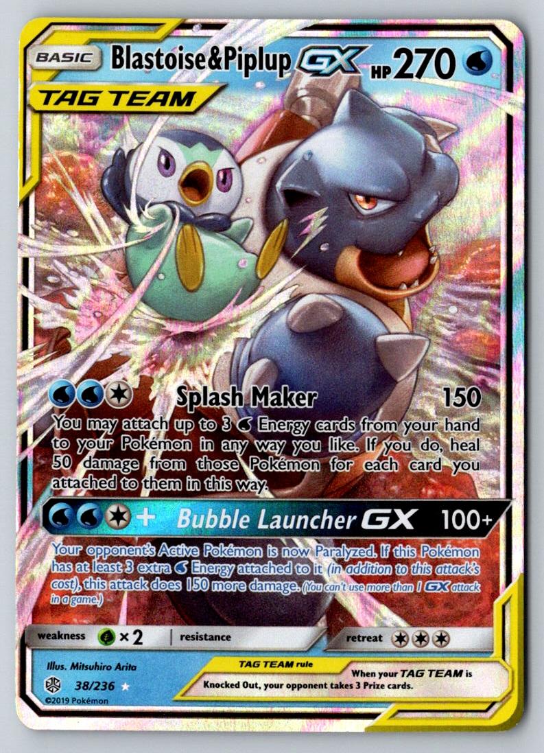 Blastoise & Piplup GX 38/236 Holo GX Rare Cosmic Eclipse Pokemon Holo Near Mint